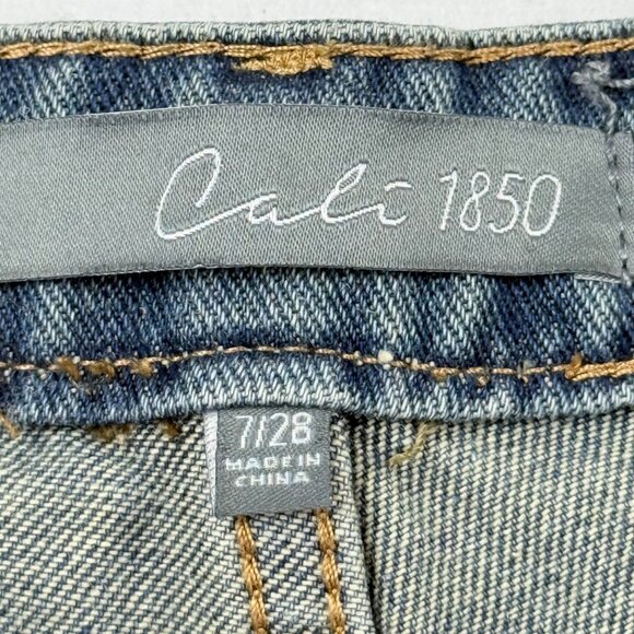 Cali 1850 Women's Wide-Leg Raw Hem Grommet Blue Denim Jeans Size 7/28 NWT - Picture 7 of 11